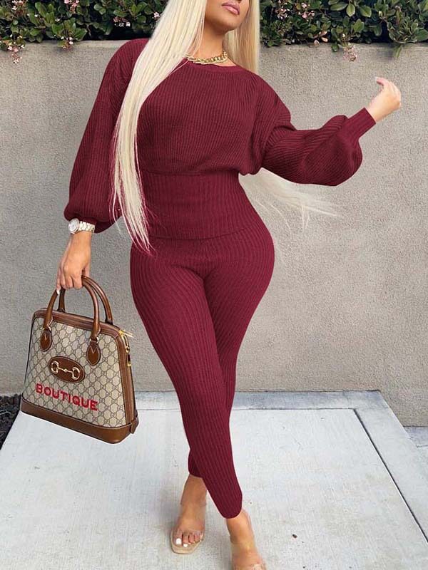 Ensemble haut et pantalon en tricot à manches chauve-souris