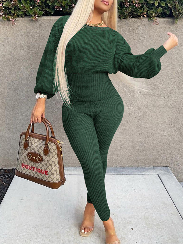 Ensemble haut et pantalon en tricot à manches chauve-souris