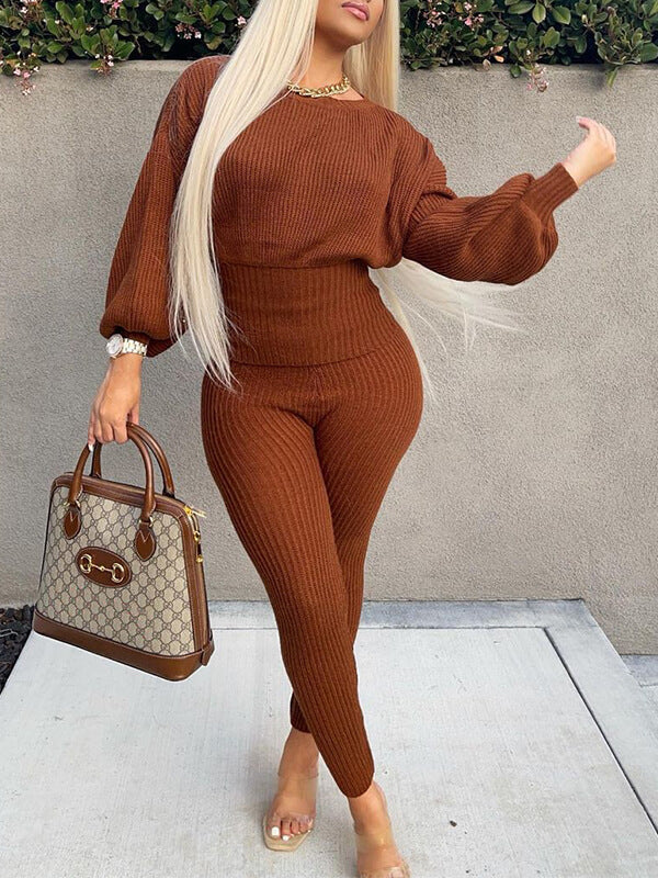 Ensemble haut et pantalon en tricot à manches chauve-souris