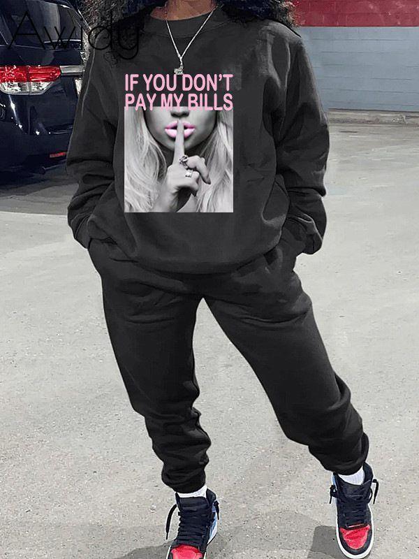 Graphic Sweatshirt & Pants Set Black S