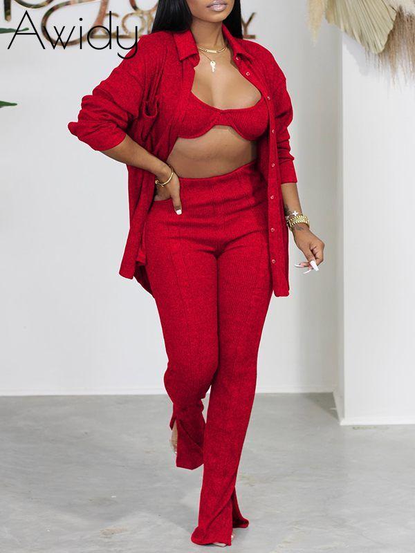 Knit Shirt Three-Piece Set--Clearance Red XL