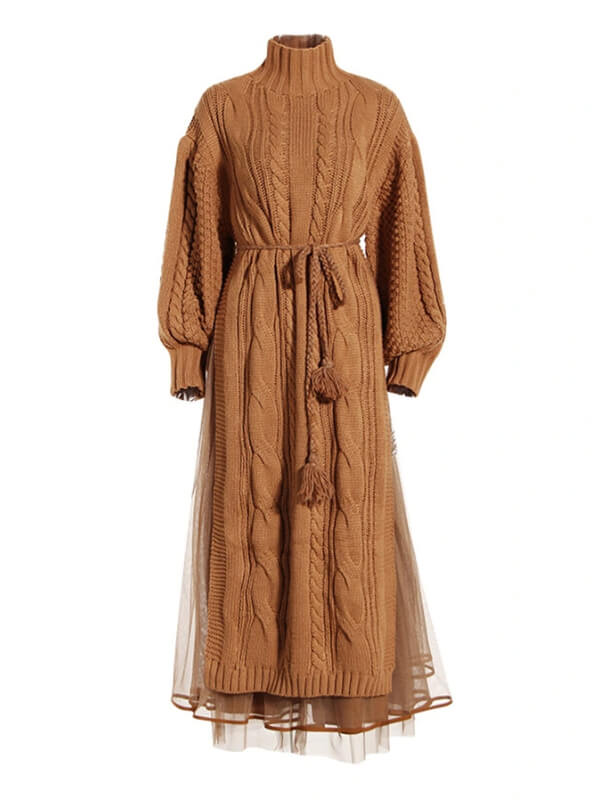 Turtleneck Slit Knit Dress--Clearance