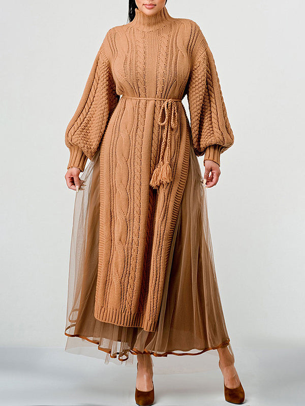 Turtleneck Slit Knit Dress--Clearance