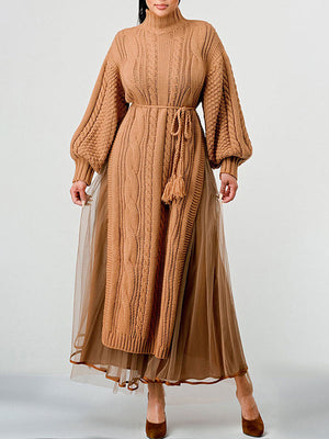 Turtleneck Slit Knit Dress--Clearance