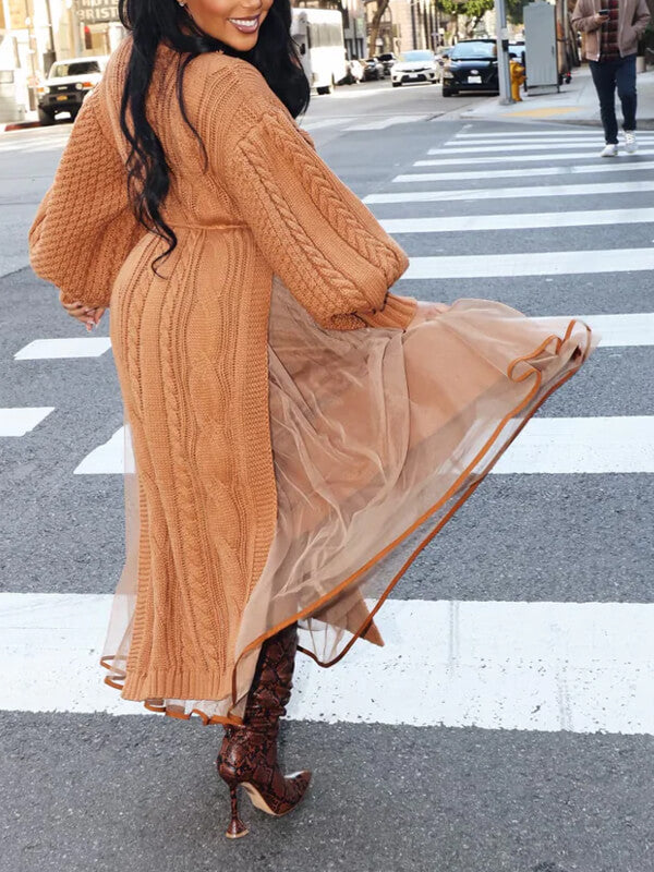 Turtleneck Slit Knit Dress--Clearance