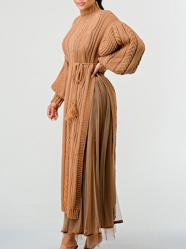 Turtleneck Slit Knit Dress--Clearance