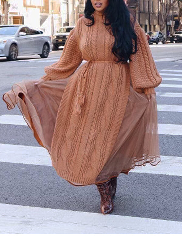 Turtleneck Slit Knit Dress--Clearance