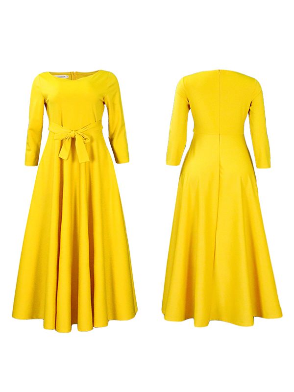 Einfarbiges Kleid mit Bindeband vorne