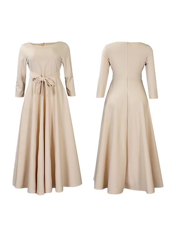 Einfarbiges Kleid mit Bindeband vorne