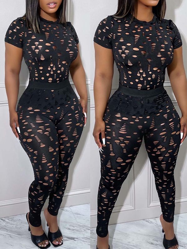 Ensemble haut et pantalon déchirés solides