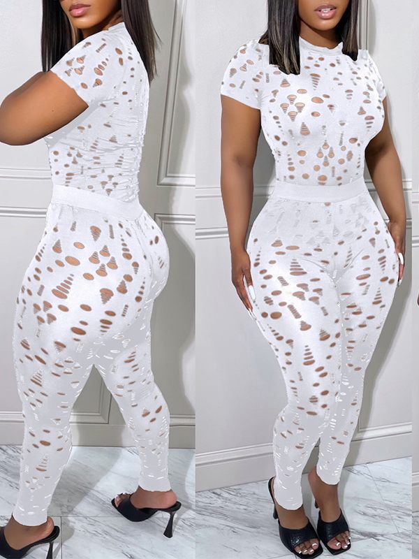 Ensemble haut et pantalon déchirés solides