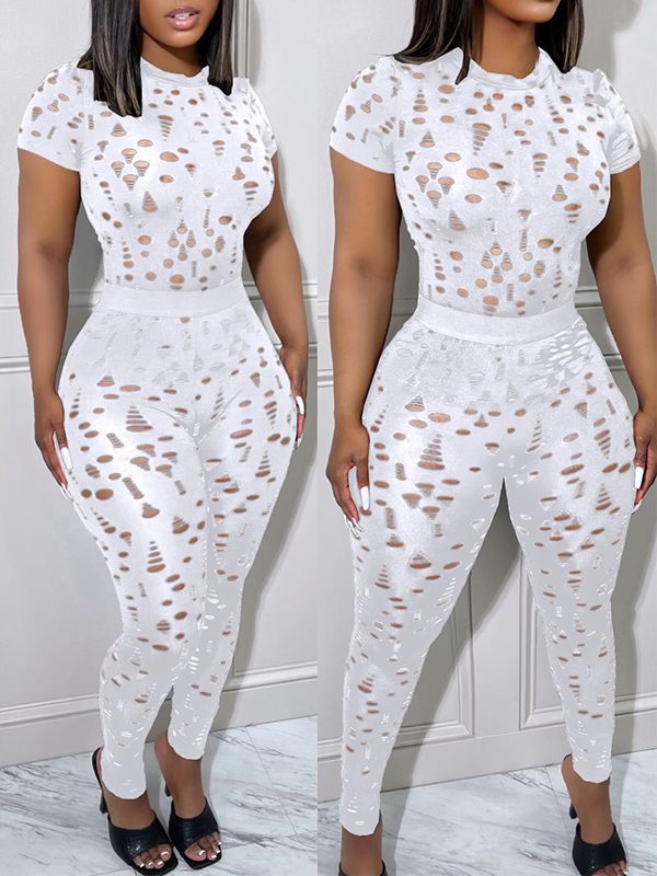 Ensemble haut et pantalon déchirés solides