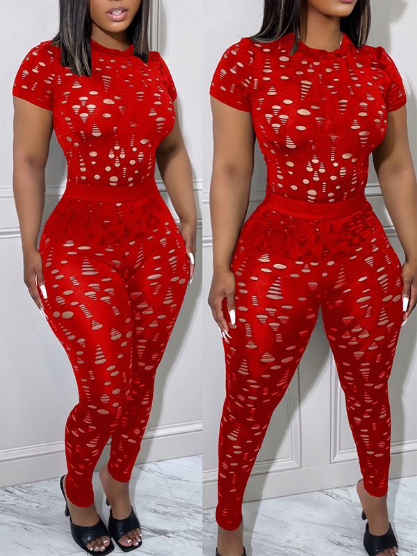 Ensemble haut et pantalon déchirés solides