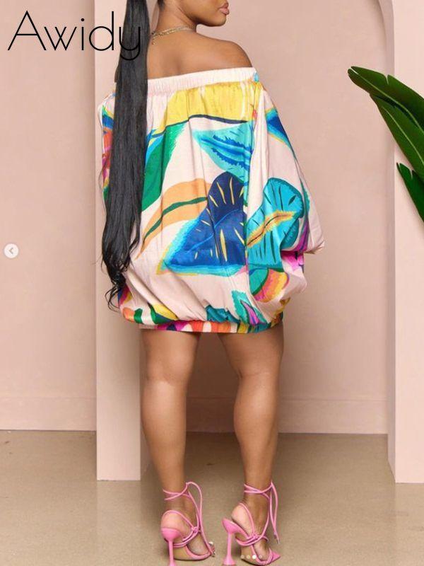 Printed Off-Shoulder Parachute Dress