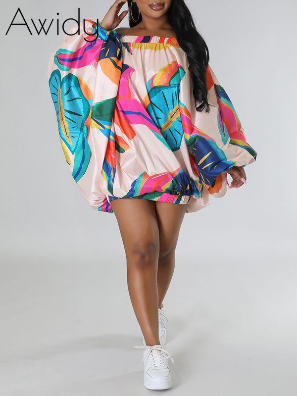 Printed Off-Shoulder Parachute Dress