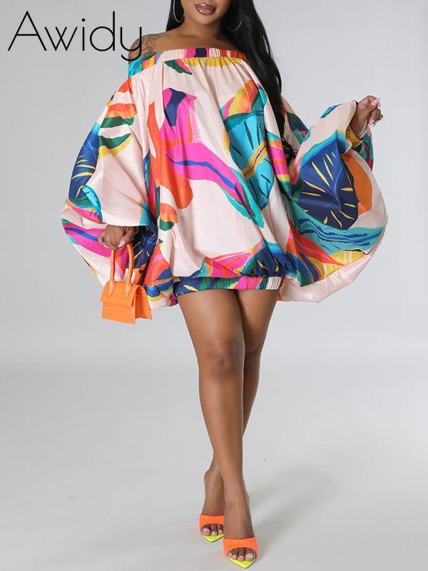 Printed Off-Shoulder Parachute Dress