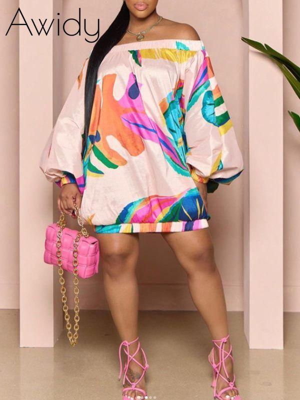Printed Off-Shoulder Parachute Dress Pink