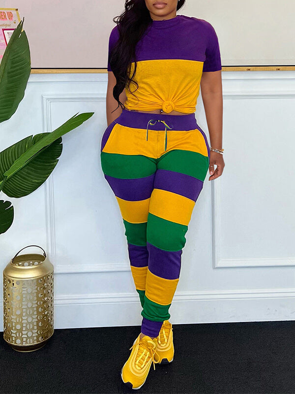 Ensemble t-shirt à rayures et pantalon de jogging