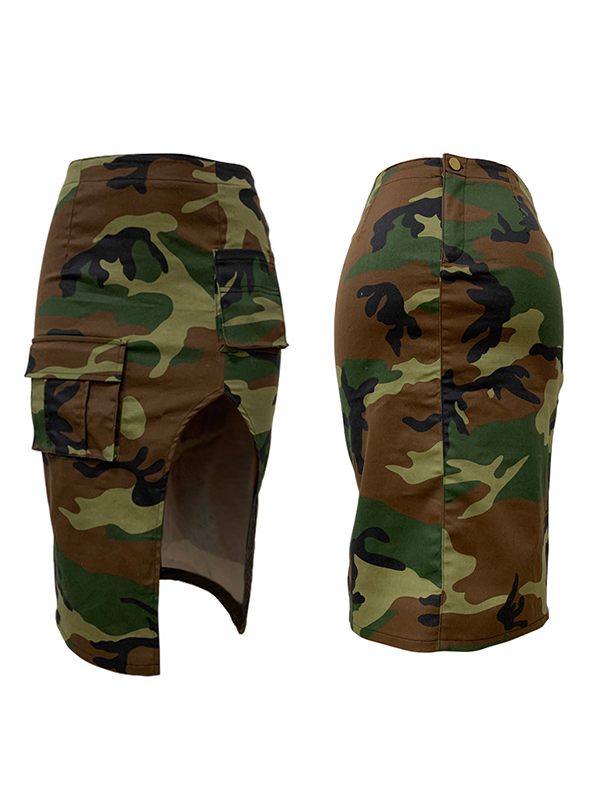 Camo Cargo Slit Skirt--Clearance
