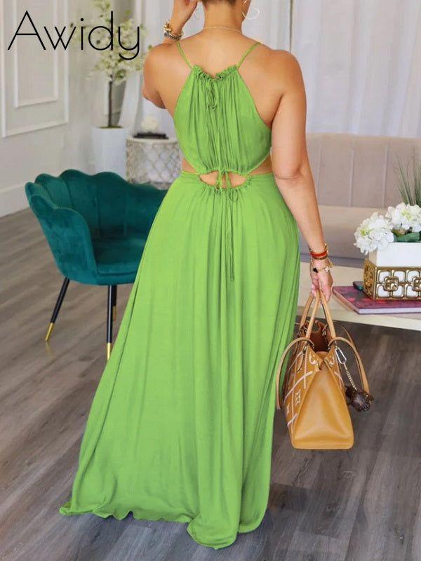 Solid Lace-Up Cutout Dress