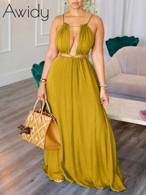 Solid Lace-Up Cutout Dress