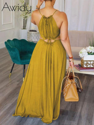 Solid Lace-Up Cutout Dress