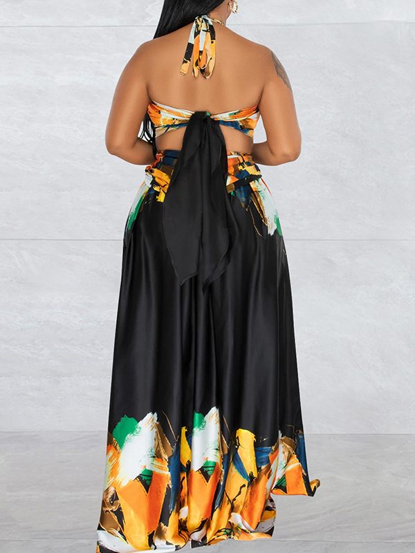 Bedrucktes Kleid mit Schnürung und Schlitz