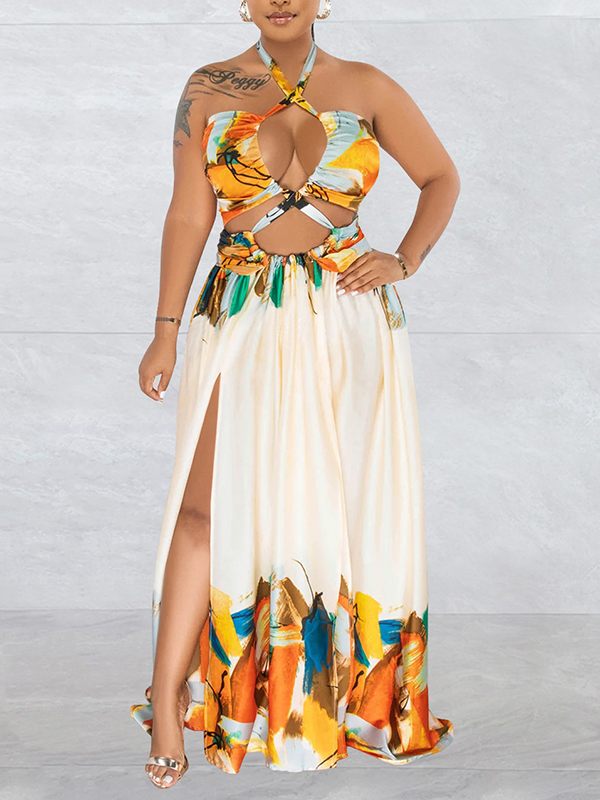 Indiebeautie – Bedrucktes Kleid mit Schnürung und Schlitz