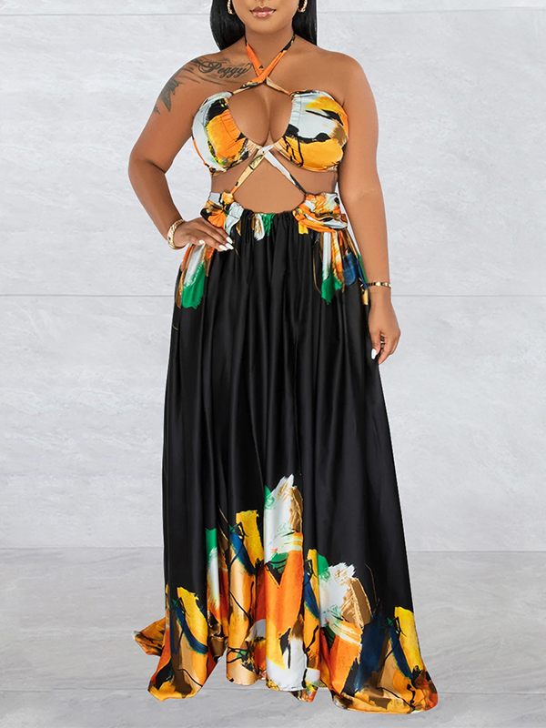 Bedrucktes Kleid mit Schnürung und Schlitz