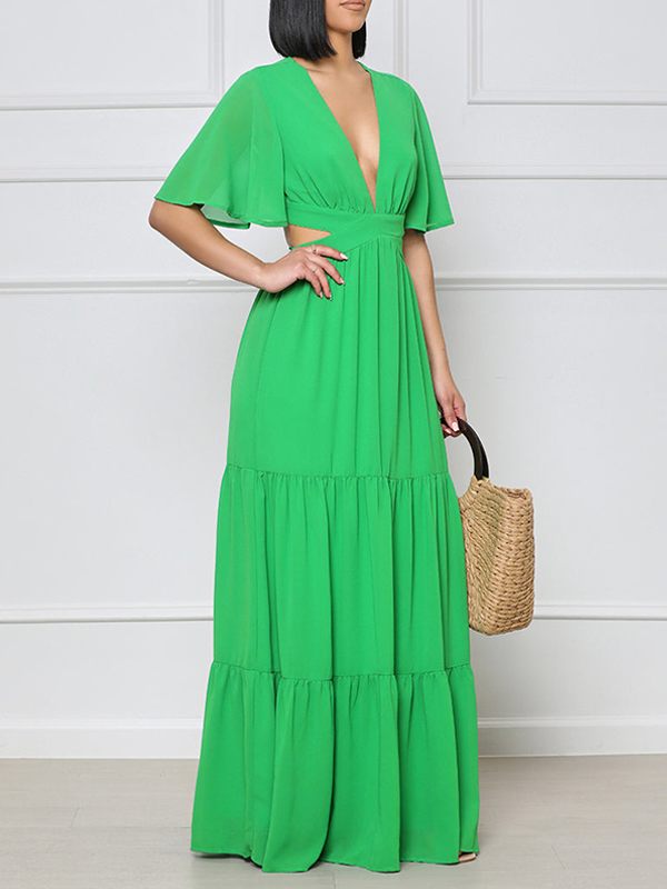 V-Neck Cutout Maxi Dress--Clearance
