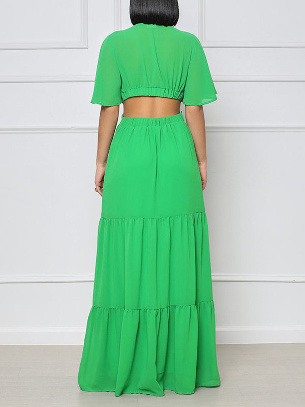 V-Neck Cutout Maxi Dress--Clearance