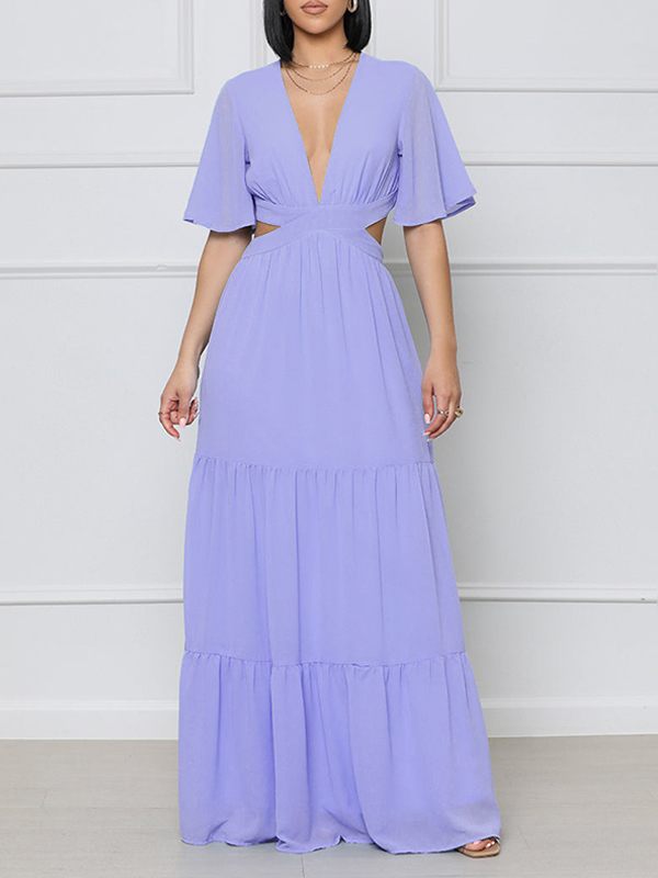 V-Neck Cutout Maxi Dress--Clearance