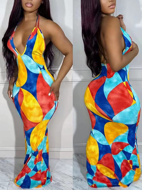 Indiebeautie Colorblock Halter Dress