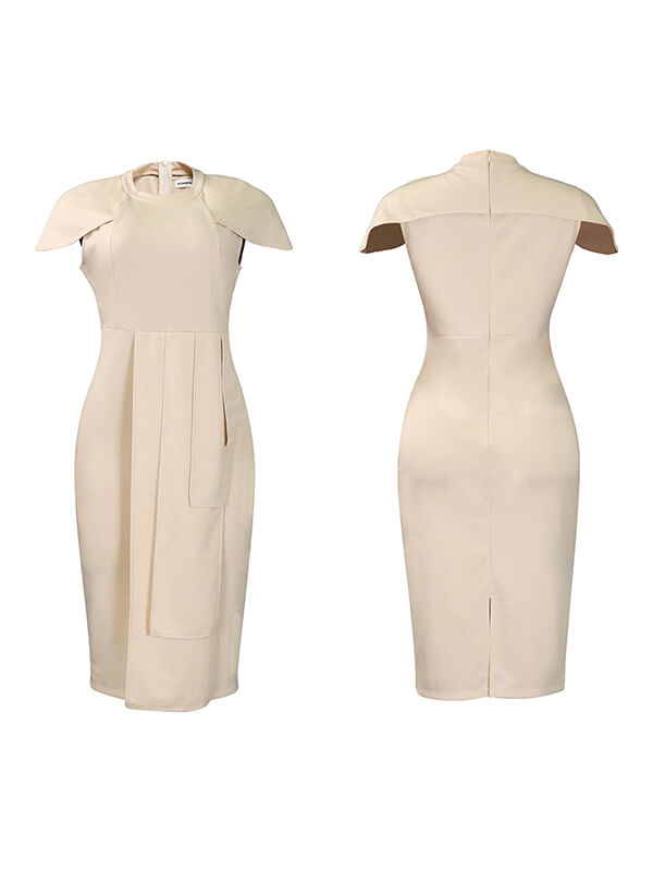 Einfarbiges, figurbetontes Kleid mit Flügelärmeln – Ausverkauf