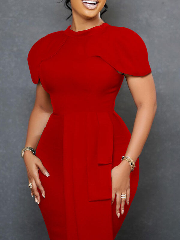 Einfarbiges, figurbetontes Kleid mit Flügelärmeln – Ausverkauf