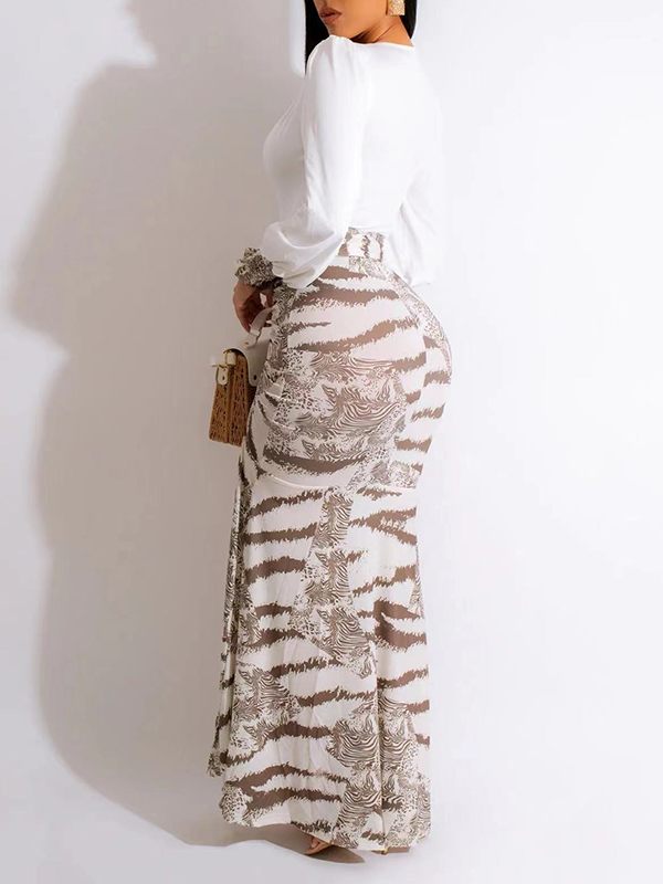 Bedrucktes Kombi-Kleid mit V-Ausschnitt und Schlitz