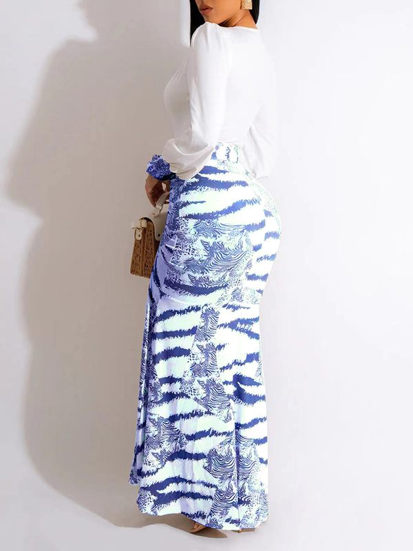 Bedrucktes Kombi-Kleid mit V-Ausschnitt und Schlitz