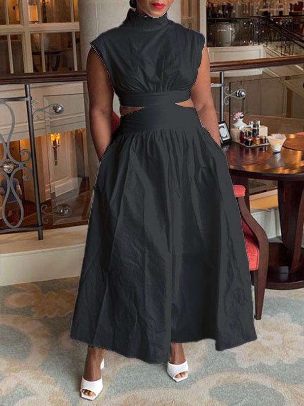 Indiebeautie – Einfarbiges, gerüschtes Kleid mit Cut-out-Taille