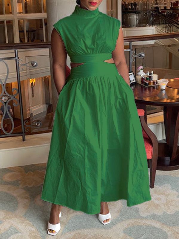 Indiebeautie – Einfarbiges, gerüschtes Kleid mit Cut-out-Taille