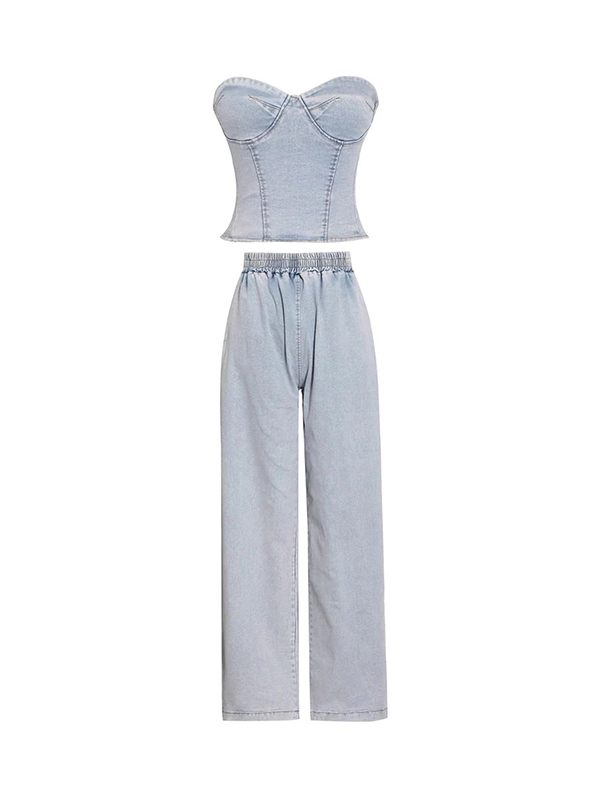Denim Tube Top & Pants Set--Clearance