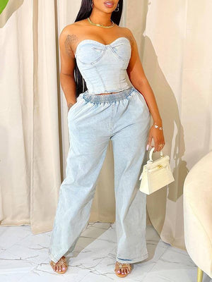 Set aus Jeans-Tube-Top und Hose – Ausverkauf