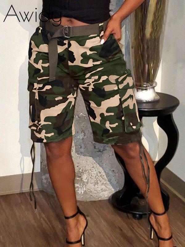 Drawstring Camo Cargo Shorts Camo