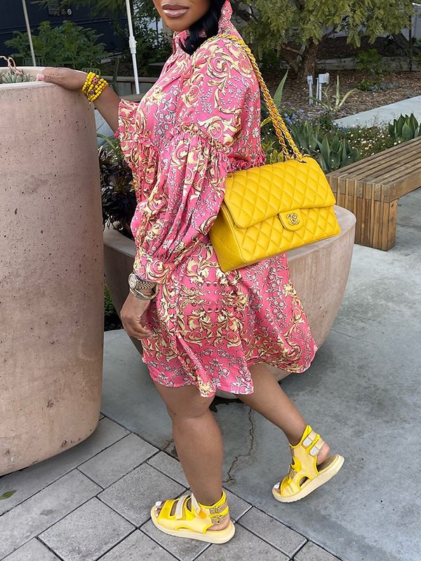 Robe chemise imprimée à manches évêque