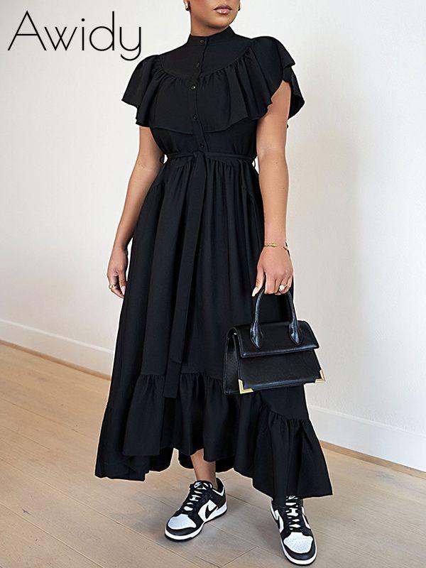 Solid Ruffle Shirt Dress