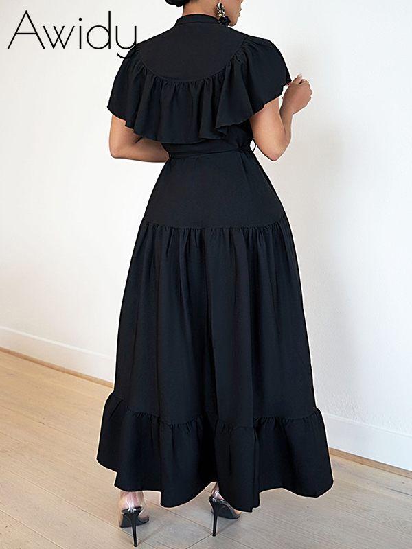 Solid Ruffle Shirt Dress