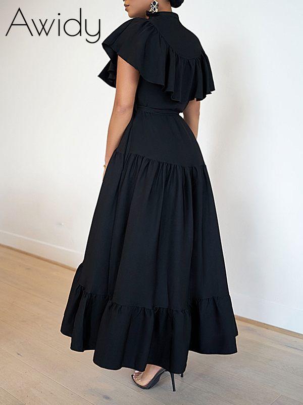 Solid Ruffle Shirt Dress