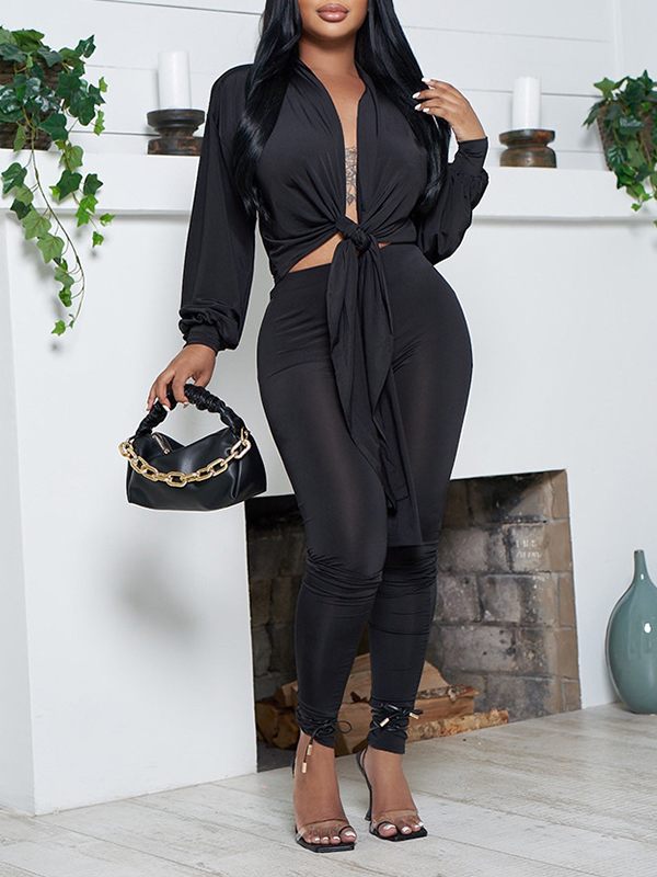 Ensemble haut et pantalon uni noué