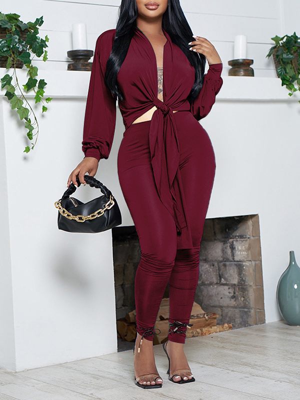 Ensemble haut et pantalon uni noué