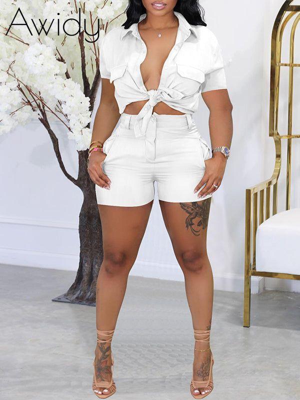 Solid Cargo Shirt & Shorts Set--Clearance