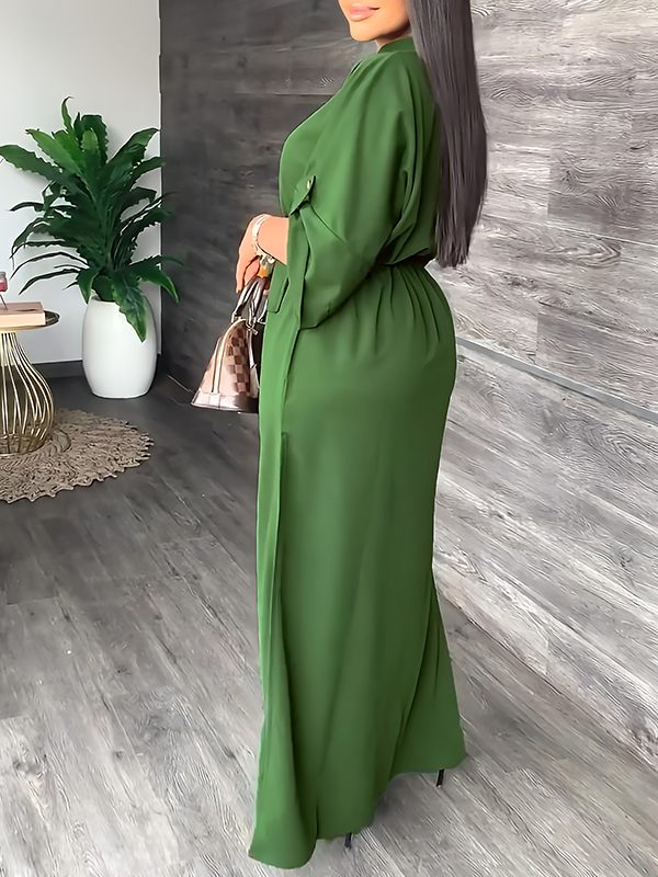 Einfarbiges Kleid mit Kordelzug und Schlitz